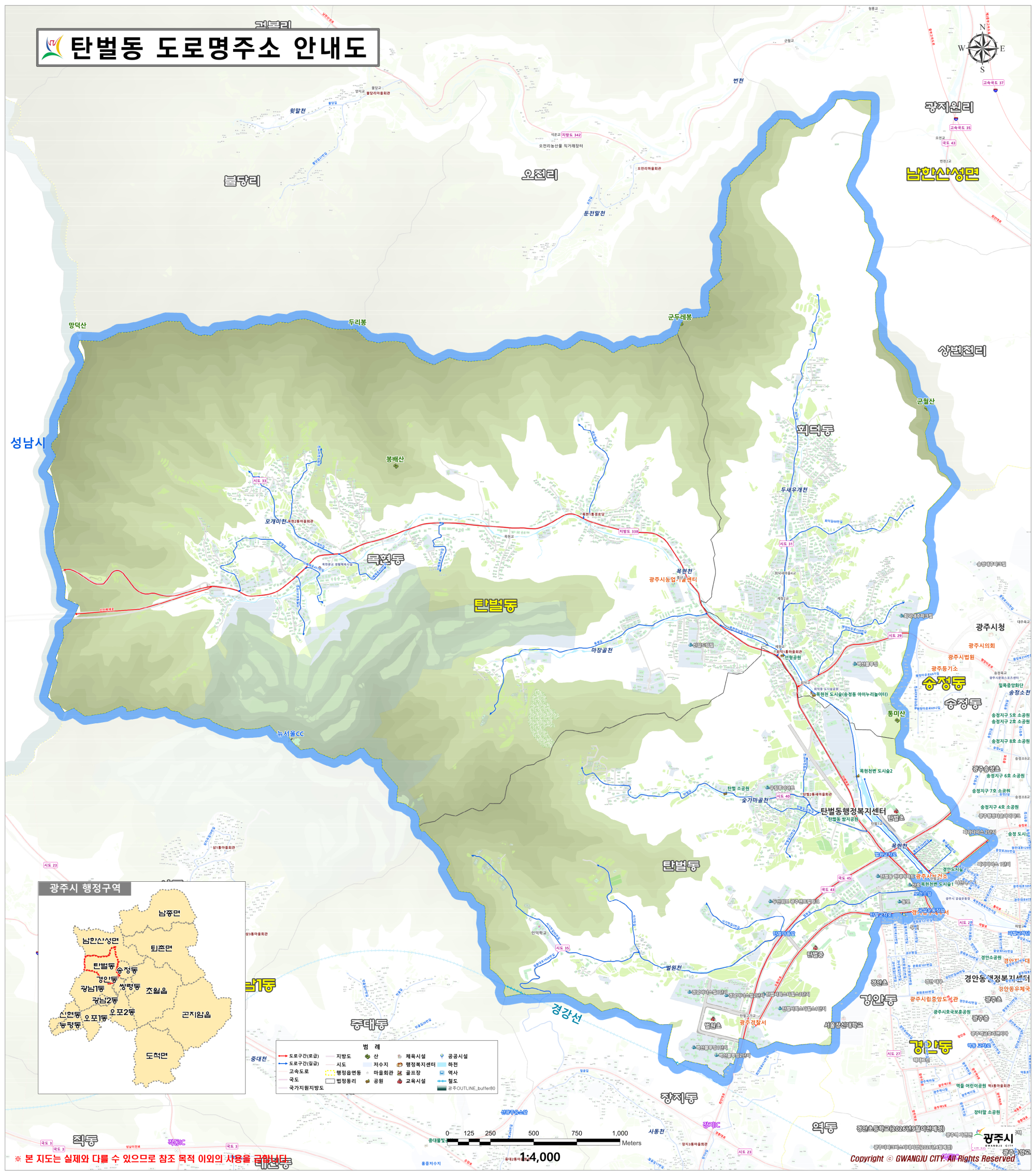 탄벌동 안내도입니다. 청사로는 탄벌동행정복지센터가 있습니다.
